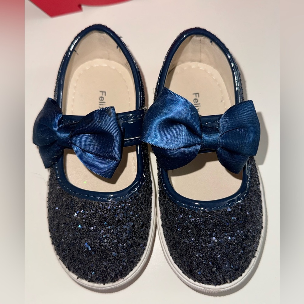 Felix Kids Glittery Blue Bow Dress Shoes